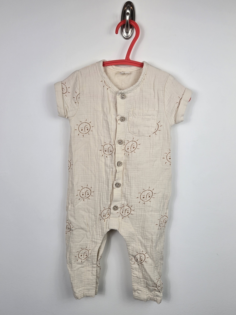 Quincy Mae Muslin Romper 3-6M Sun Print Organic Cotton Neutral Boho